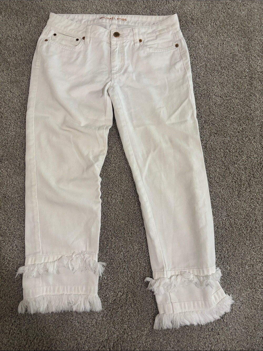 Michael Kors White Cropped Jeans with Frayed Hem